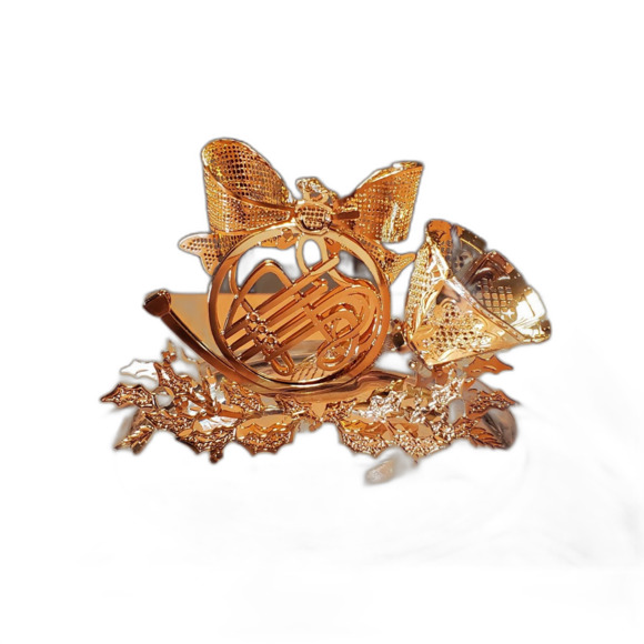 Danbury Mint Vintage 1997 French Horn Christmas Ornament 23kt Gold Brass Boxed - Picture 2 of 8